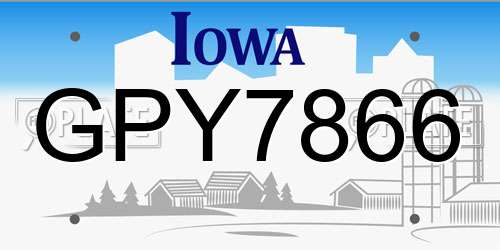GPY7866 Iowa License Plate