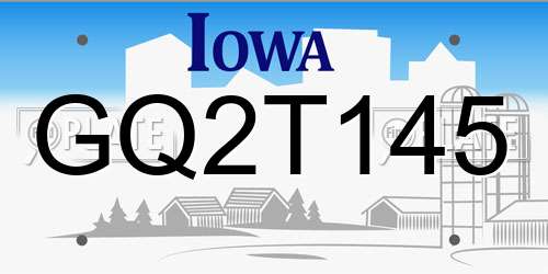 GQ2T145 Iowa License Plate