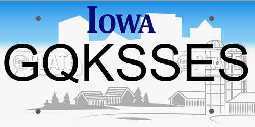 GQKSSES Iowa License Plate