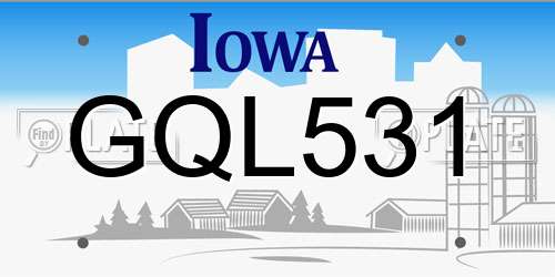 GQL531 Iowa License Plate