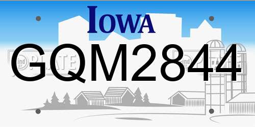 GQM2844 Iowa License Plate