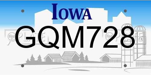 GQM728 Iowa License Plate