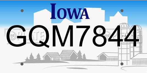GQM7844 Iowa License Plate