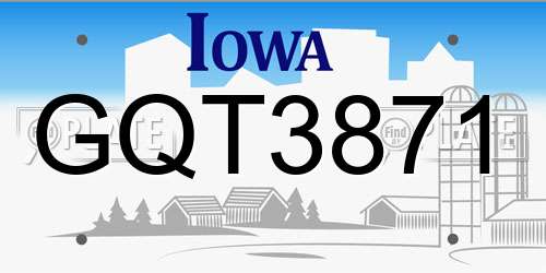 GQT3871 Iowa License Plate