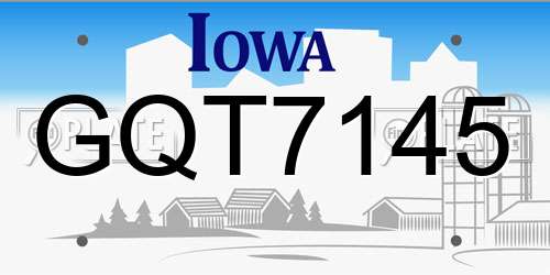 GQT7145 Iowa License Plate