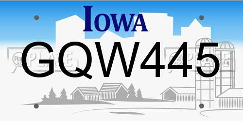 GQW445 Iowa License Plate