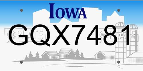GQX7481 Iowa License Plate