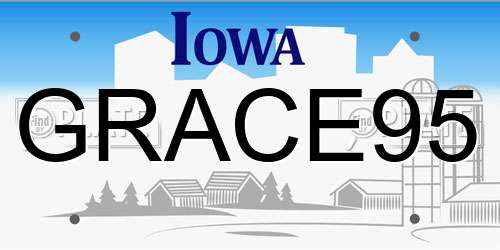 GRACE95 Iowa License Plate