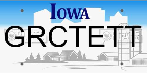 GRCTETT Iowa License Plate