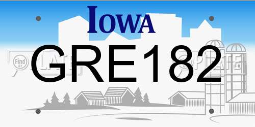 GRE182 Iowa License Plate