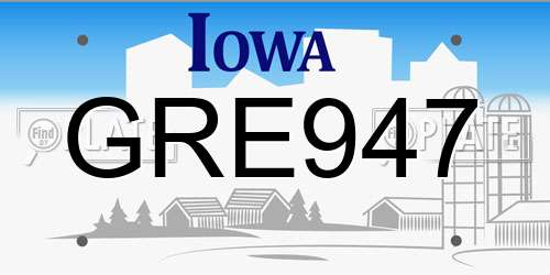 GRE947 Iowa License Plate