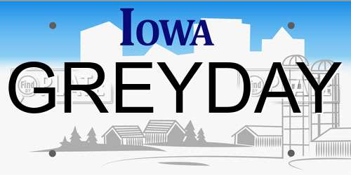 GREYDAY Iowa License Plate