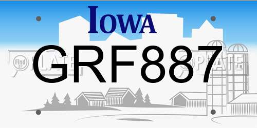 GRF887 Iowa License Plate