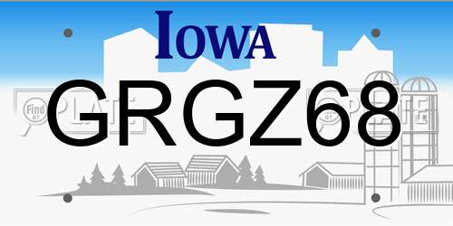 GRGZ68 Iowa License Plate