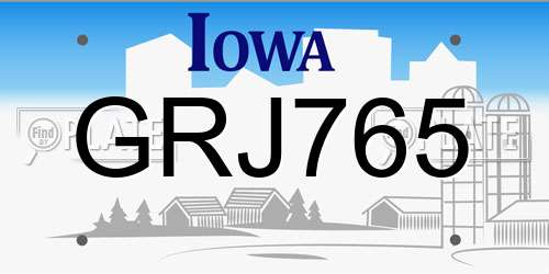 GRJ765 Iowa License Plate
