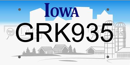 GRK935 Iowa License Plate