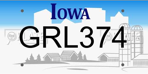 GRL374 Iowa License Plate