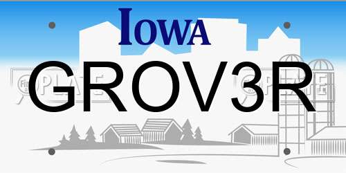 GROV3R Iowa License Plate