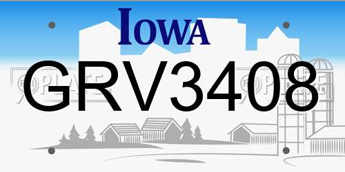 GRV3408 Iowa License Plate