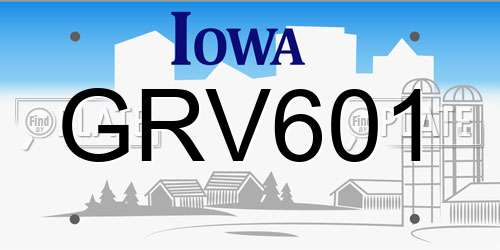 GRV601 Iowa License Plate
