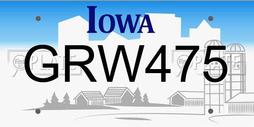 GRW475 Iowa License Plate