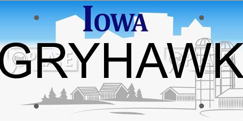 GRYHAWK Iowa License Plate