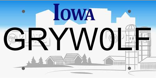 GRYW0LF Iowa License Plate