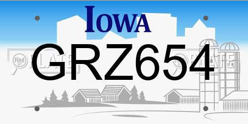 GRZ654 Iowa License Plate