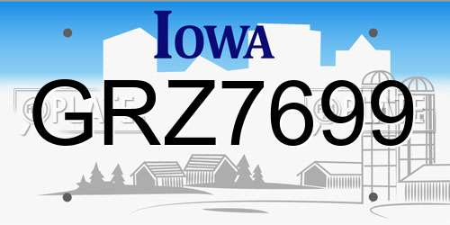 GRZ7699 Iowa License Plate