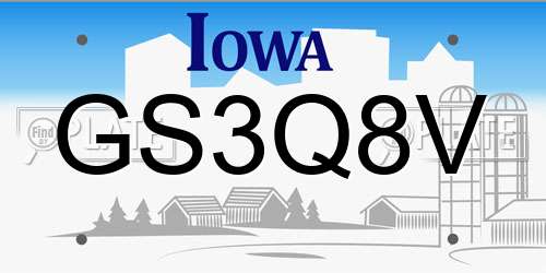 GS3Q8V Iowa License Plate