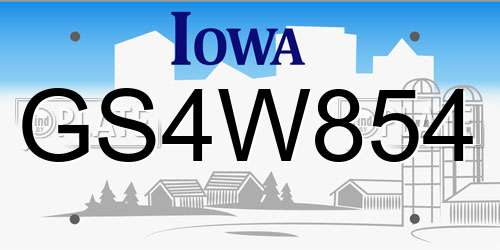 GS4W854 Iowa License Plate