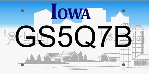 GS5Q7B Iowa License Plate
