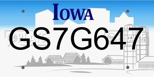 GS7G647 Iowa License Plate