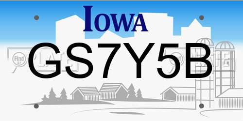 GS7Y5B Iowa License Plate