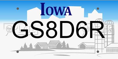 GS8D6R Iowa License Plate