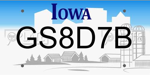 GS8D7B Iowa License Plate