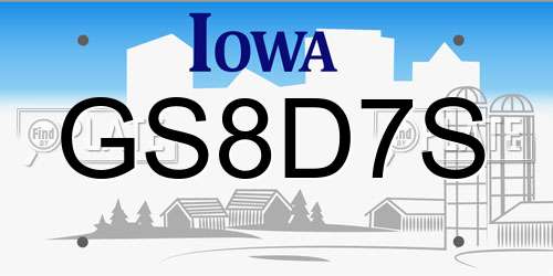 GS8D7S Iowa License Plate