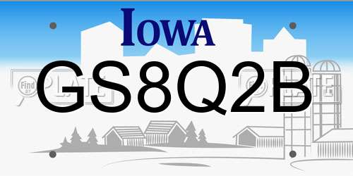 GS8Q2B Iowa License Plate