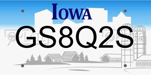 GS8Q2S Iowa License Plate