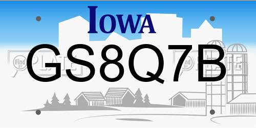 GS8Q7B Iowa License Plate