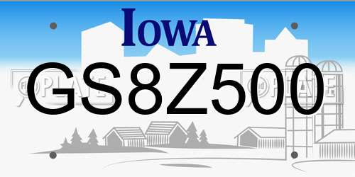 GS8Z500 Iowa License Plate