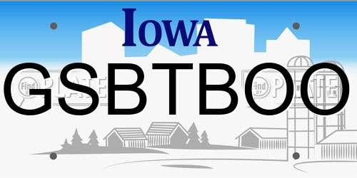 GSBTBOO Iowa License Plate