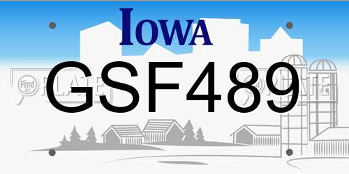 GSF489 Iowa License Plate