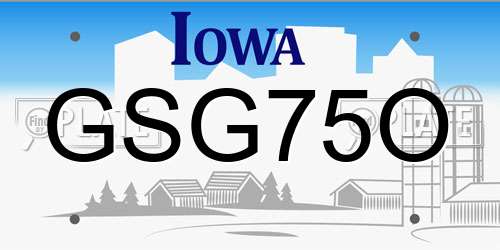 GSG75O Iowa License Plate
