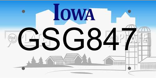 GSG847 Iowa License Plate