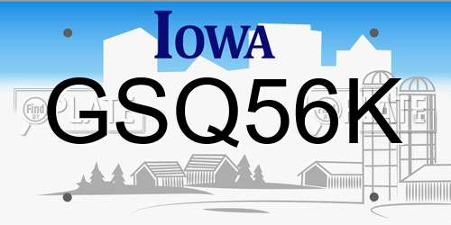 GSQ56K Iowa License Plate