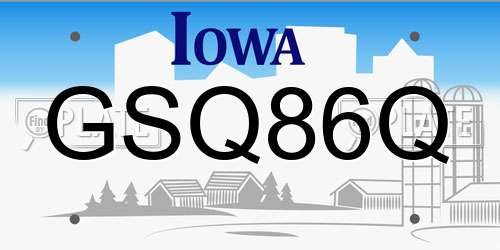 GSQ86Q Iowa License Plate