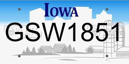 GSW1851 Iowa License Plate