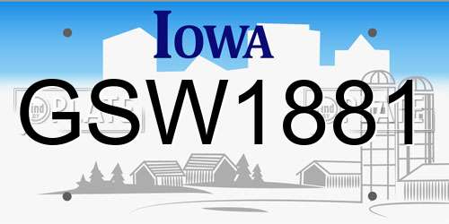 GSW1881 Iowa License Plate