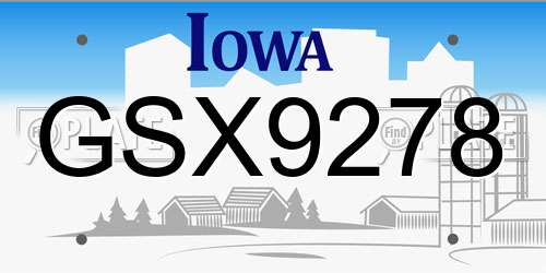 GSX9278 Iowa License Plate